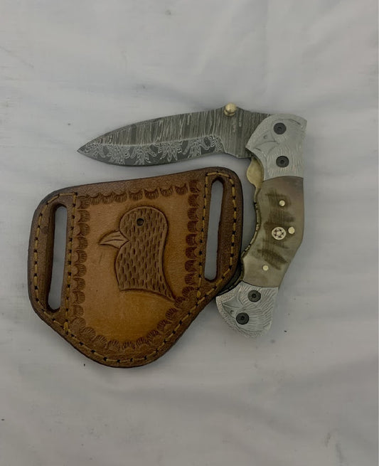 Custom HAND Made Damascus steel blade Folding Knife with sheath