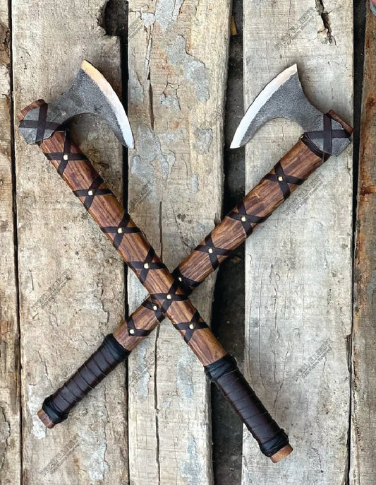 2 axes offer Custom Handmade Carbon Steel Blade Pair Of Ragnar Viking Axe|Hunting Axe Camping