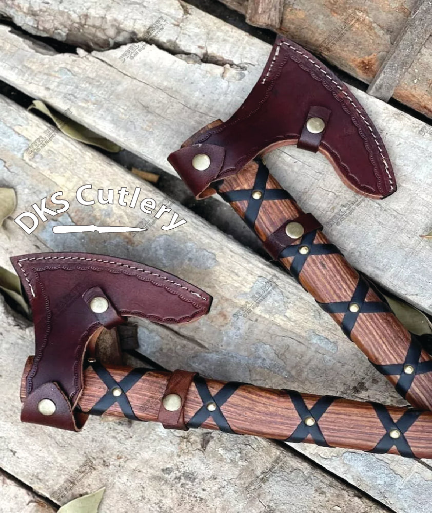 2 axes offer Custom Handmade Carbon Steel Blade Pair Of Ragnar Viking Axe|Hunting Axe Camping