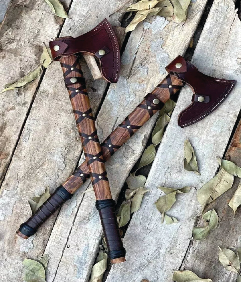 2 axes offer Custom Handmade Carbon Steel Blade Pair Of Ragnar Viking Axe|Hunting Axe Camping