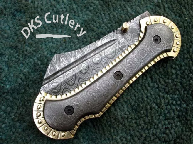 Superior Hand Made Damascus Steel Unique Folding Knife , Folding Blade Knife