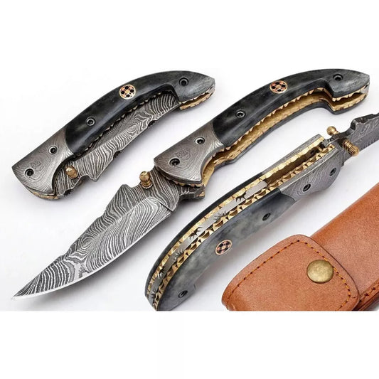 Custom Handmade Damascus Steel Blade Pocket Knife| Folding Knife With Liner Lock