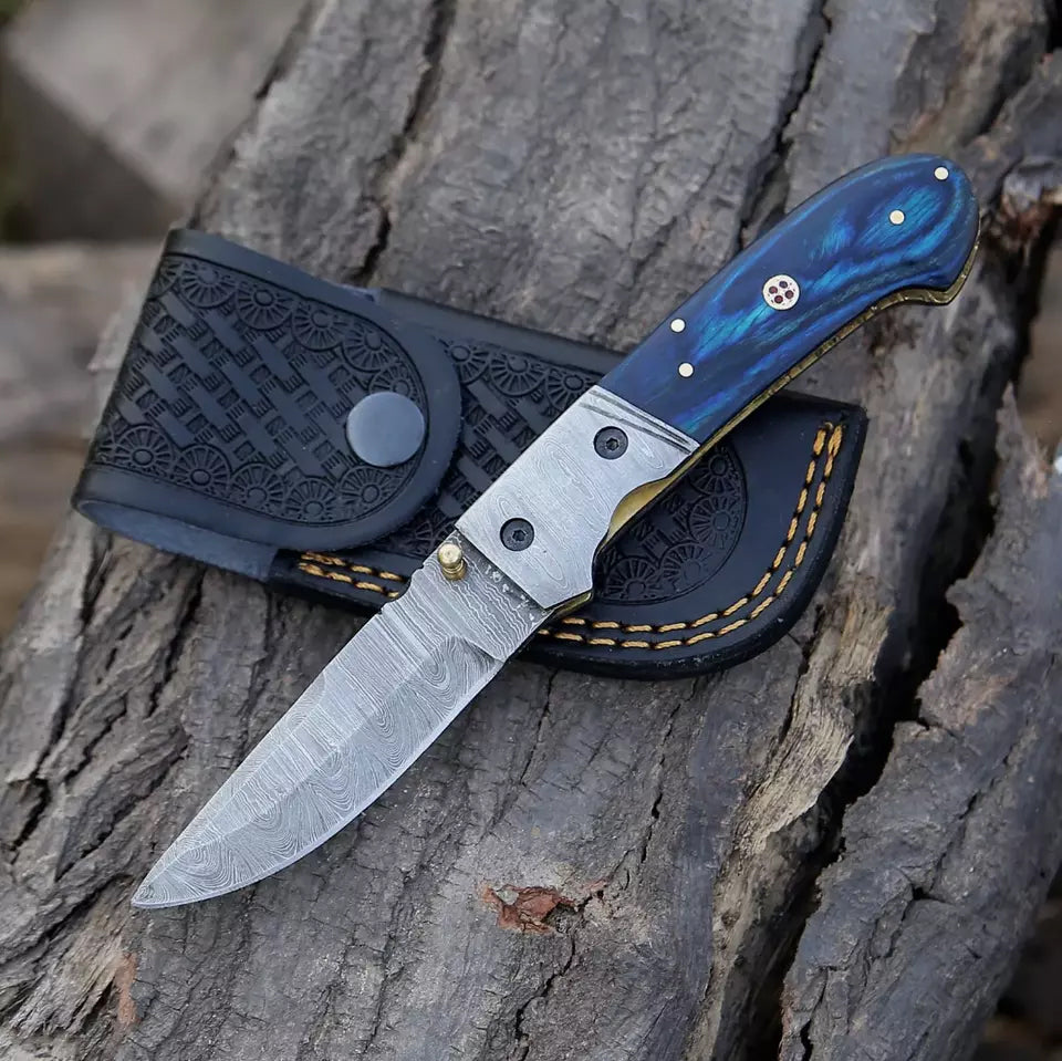 Handmade Damascus steel Liner Lock pocket Folding Outdoor Camping Hunting knife