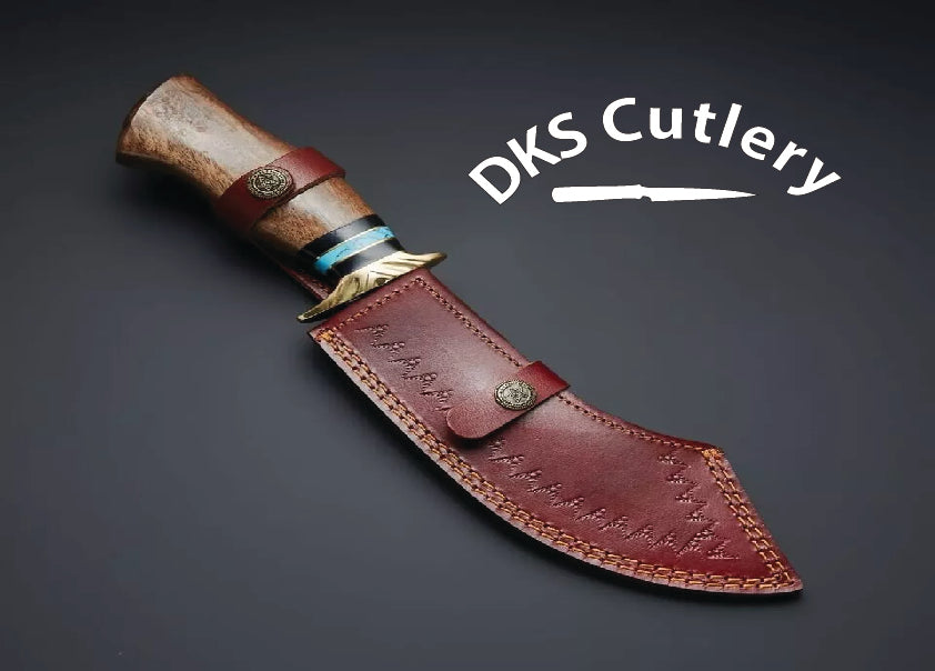 Custom Handmade Damascus Steel Hunting Bowie Knife with Leather Sheath