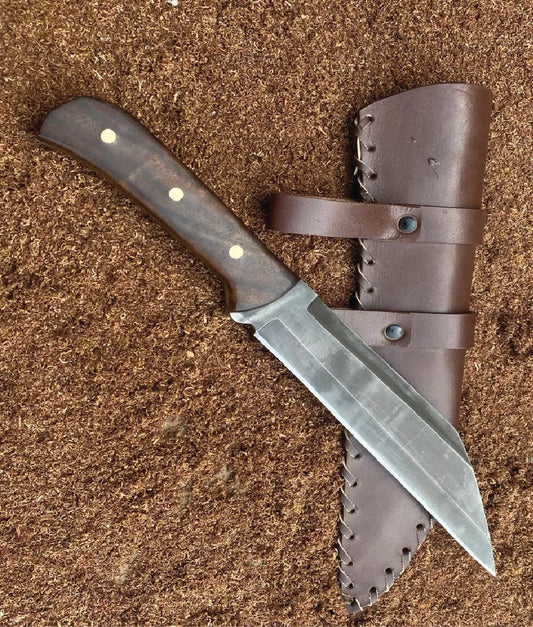 Custom Made Hand Forged Spring Steel Viking Seax Knife , Sheath