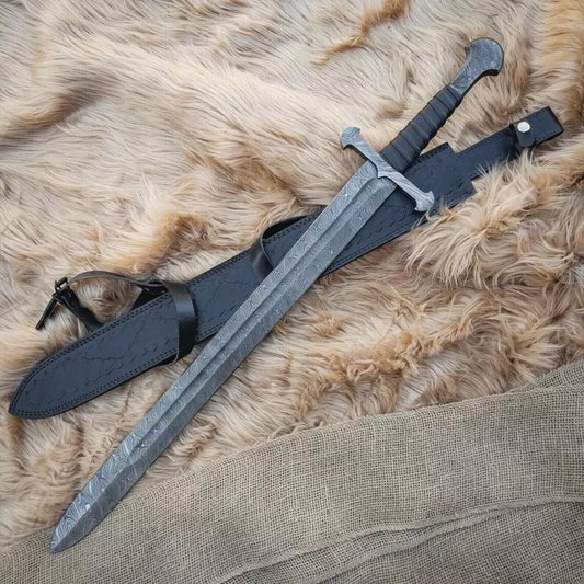 Hand Forged Damascus Steel Viking Sword Sharp Battle Ready Medieval Sword Gift, Sheath