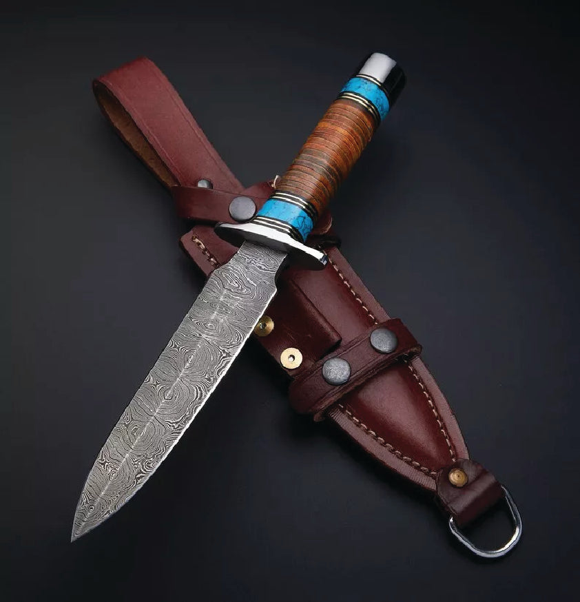 Custom Hand Made Damascus steel Dagger Knife Hunting Knife , Sheath